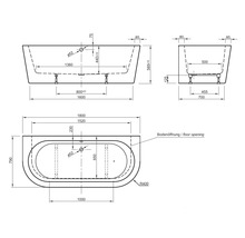 Dessin technique d''une baignoire avec indications de dimensions