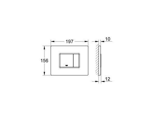 Technische Zeichnung einer Betätigungsplatte mit Maßen.