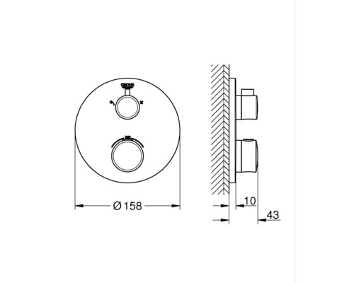 Schéma technique d''un robinet Grohe avec indications de dimensions