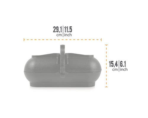 Abmessungen eines Pflanzkorbs: 29,1 cm breit und 15,4 cm hoch