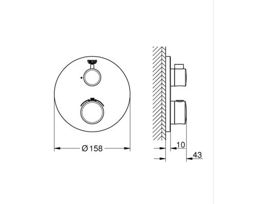 Schéma technique d''un robinet de douche Grohe avec dimensions