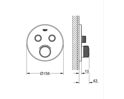 Dessin technique d''un robinet Grohe avec dimensions