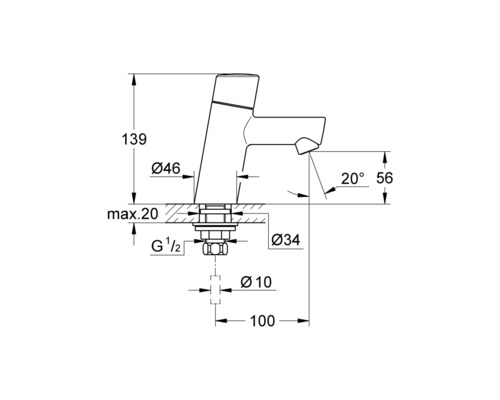 Dessin technique d''un robinet avec indication des dimensions