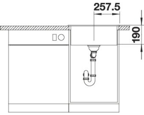 Schéma d''un évier de cuisine avec dimensions et siphon