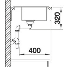 Schéma d''un évier avec les dimensions 320 et 400 mm pour les détails d''installation