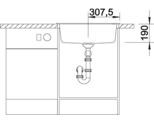 Dessin technique d''un évier avec les dimensions 307,5 et 190.