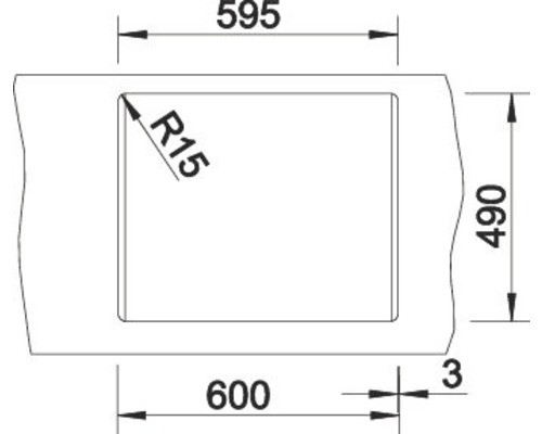 Schéma technique avec cotes pour un produit rectangulaire à coins arrondis