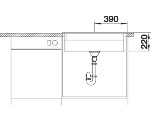 Dessin technique d''un évier avec les dimensions 390 x 220 millimètres.
