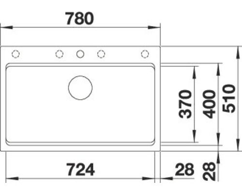 Technische Zeichnung einer Küchenspüle mit Maßangaben