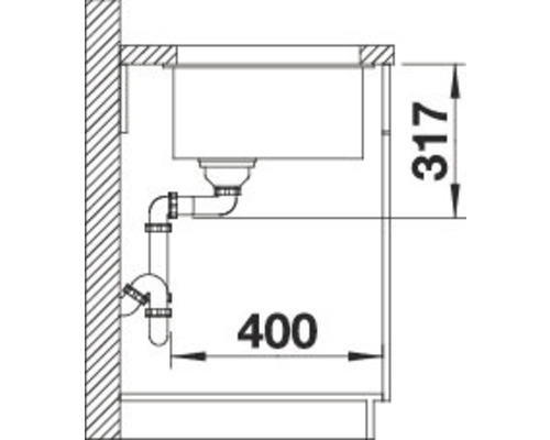 Schemazeichnung eines Spülbeckens mit Maßangaben 317 und 400.