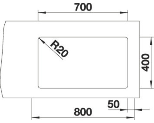 Technische Zeichnung einer Spüle mit den Maßen 700, 400, 800 und 50.