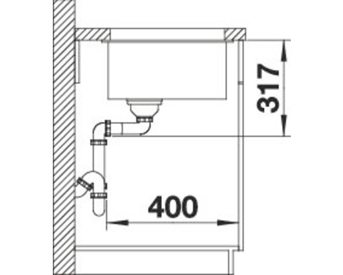 Schéma d''un évier avec dimensions et siphon