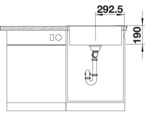Schéma d''un meuble sous-évier avec des indications de mesure pour l''installation