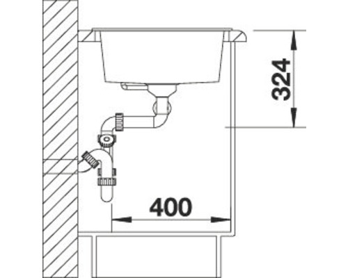 Dessin technique d''un évier avec les dimensions 324 et 400.