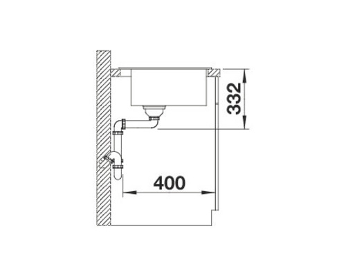 Technische Zeichnung eines Spülbeckens mit Maßangaben 332 und 400.