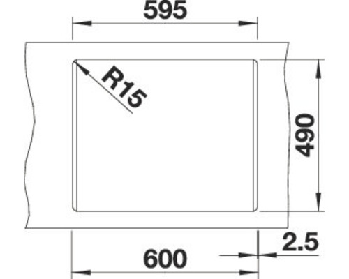 Technische Zeichnung eines Waschbeckens mit Maßangaben