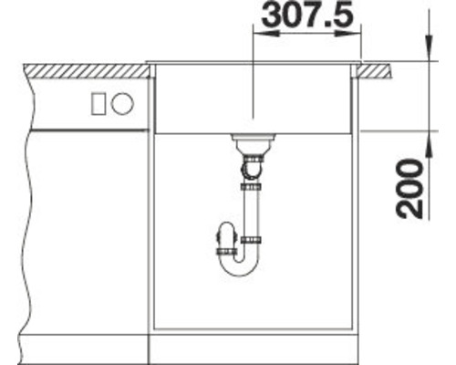 Skizze eines Spültischunterschranks mit Maßangaben