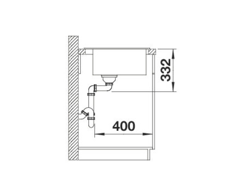 Zeichnung einer Spüle mit Maßangaben