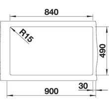 Schéma technique d''un receveur de douche avec des dimensions de 900 x 490 millimètres et un rayon de R15