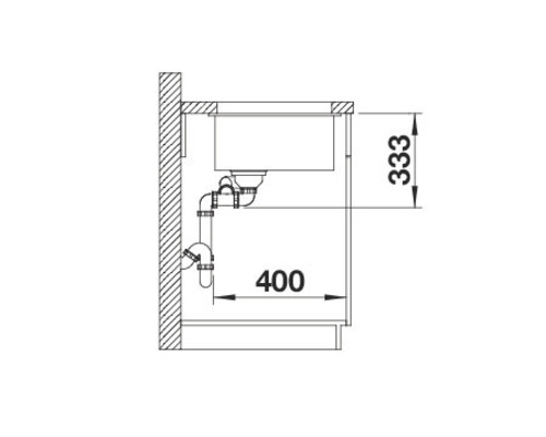 Dessin d''un évier avec des dimensions de 400 sur 333 millimètres.