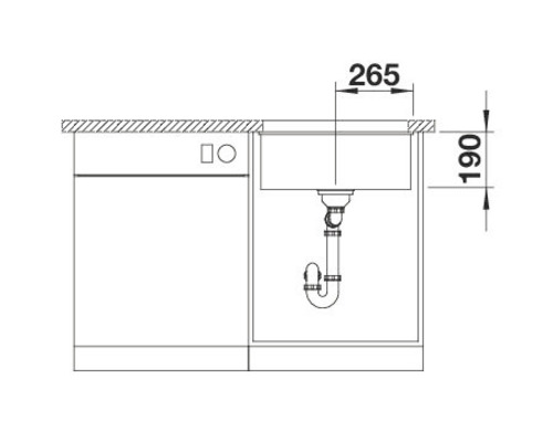 Skizze einer Spüle mit Abmessungen
