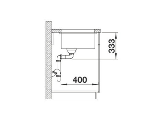 Technische Zeichnung eines Spülbeckens mit den Maßen 333 und 400.