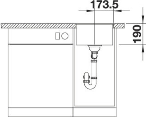 Schéma d''un évier avec des dimensions de 173,5 et 190 millimètres.