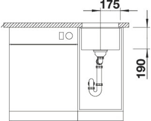 Technische Zeichnung einer Spüle mit Abmessungen 175 und 190.