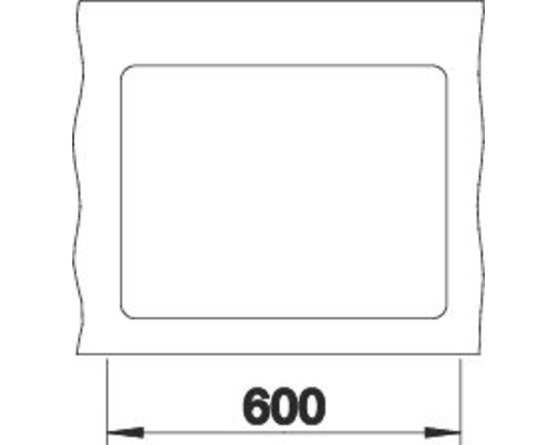 Technische Zeichnung eines rechteckigen Beckens mit einer Breite von 600 Millimetern.