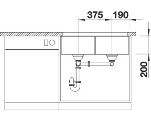Schéma technique d''un évier de cuisine avec les dimensions 375 mm, 190 mm et 200 mm.