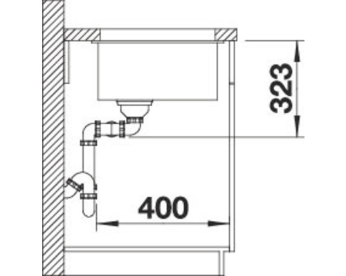 Dessin d''un évier avec dimensions 400 et 323