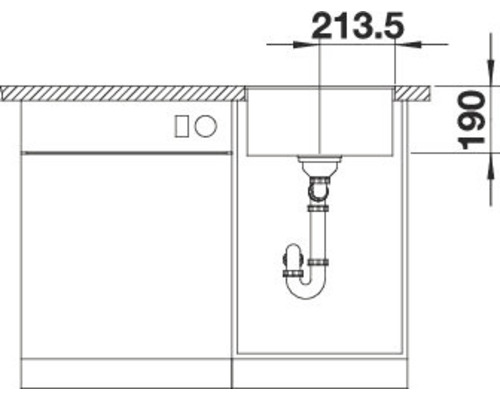 Technische Zeichnung eines Spülenschranks mit Maßangaben