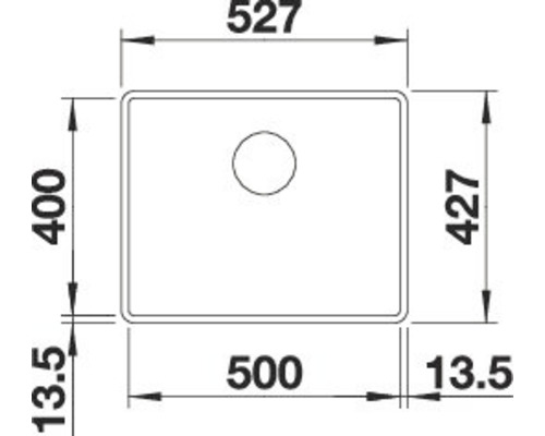 Technische Zeichnung einer Spüle mit Maßangaben