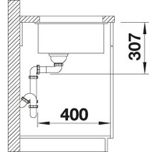 Schéma d''un évier avec dimensions et siphon