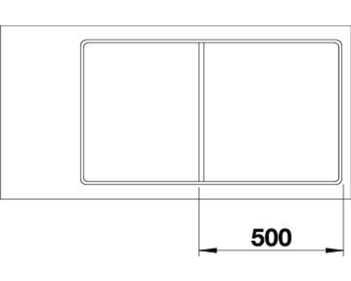 Technische Zeichnung einer Spüle mit den Maßen 500 mm.