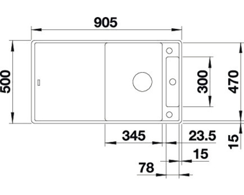 Zeichnung einer Spüle mit Maßangaben
