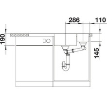 Schéma d''un évier avec les dimensions 286, 110, 145 et 190.