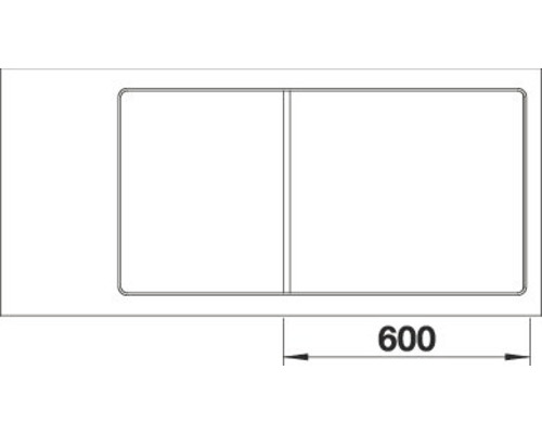 Vue de dessus d''un évier avec des dimensions de 600.