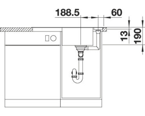 Dessin technique d''un meuble sous-évier avec indications de dimensions.