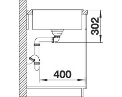 Dessin technique d''un évier avec dimensions 400 et 302