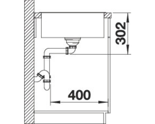 Schéma d''un évier avec les dimensions 302 et 400