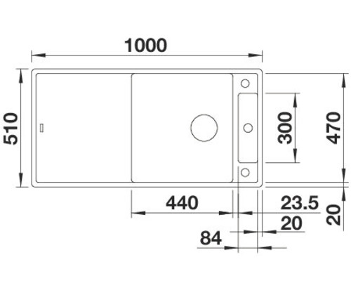 Zeichnung einer Spüle mit den Maßen 1000 x 510 Millimeter.