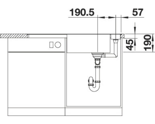 Dessin technique d''un meuble sous-évier avec dimensions