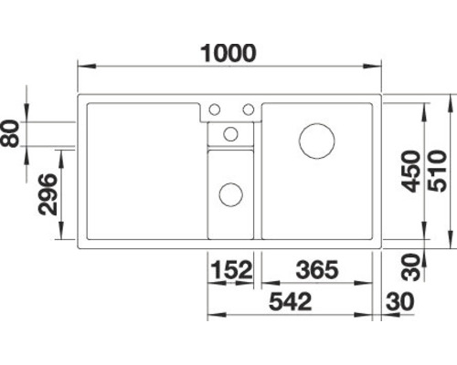 Technische Zeichnung einer Küchenspüle mit Maßangaben