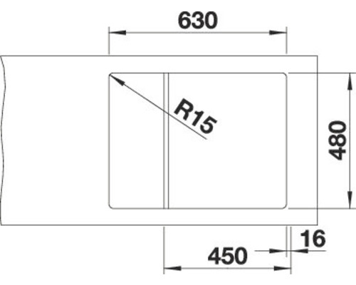 Dessin technique d''une découpe d''évier avec dimensions