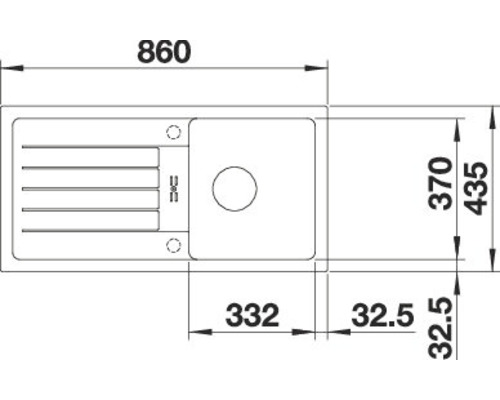 Technische Zeichnung einer Spüle mit Maßangaben