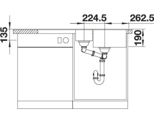 Zeichnung einer Spüle mit Abmessungen