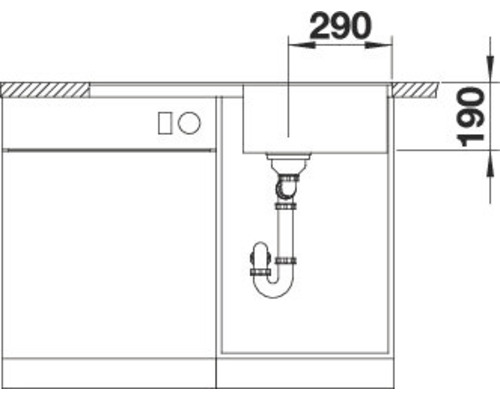 Dessin d''un évier avec les dimensions 290 et 190.