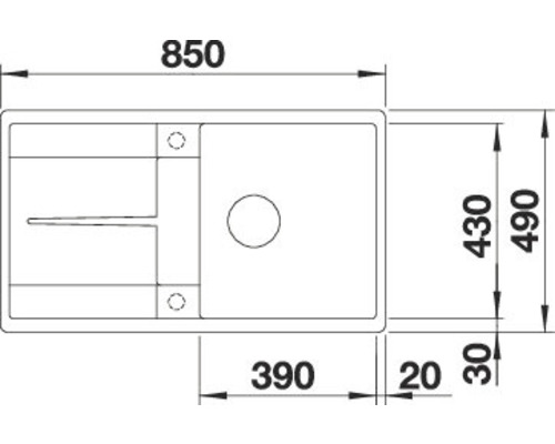 Schéma technique d''un évier avec indications de dimensions