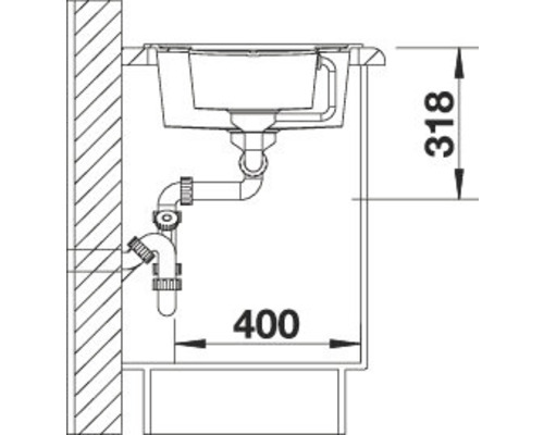 Schéma technique d''un évier avec les dimensions 318 et 400